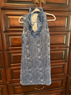 Duffield Lane Blue and White Sleeveless Cowl Neck Dress